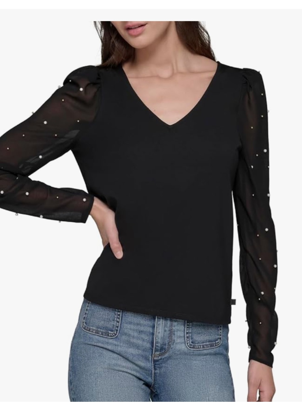 NWT Karl Lagerfeld Black Knit Everyday Blouse Size S